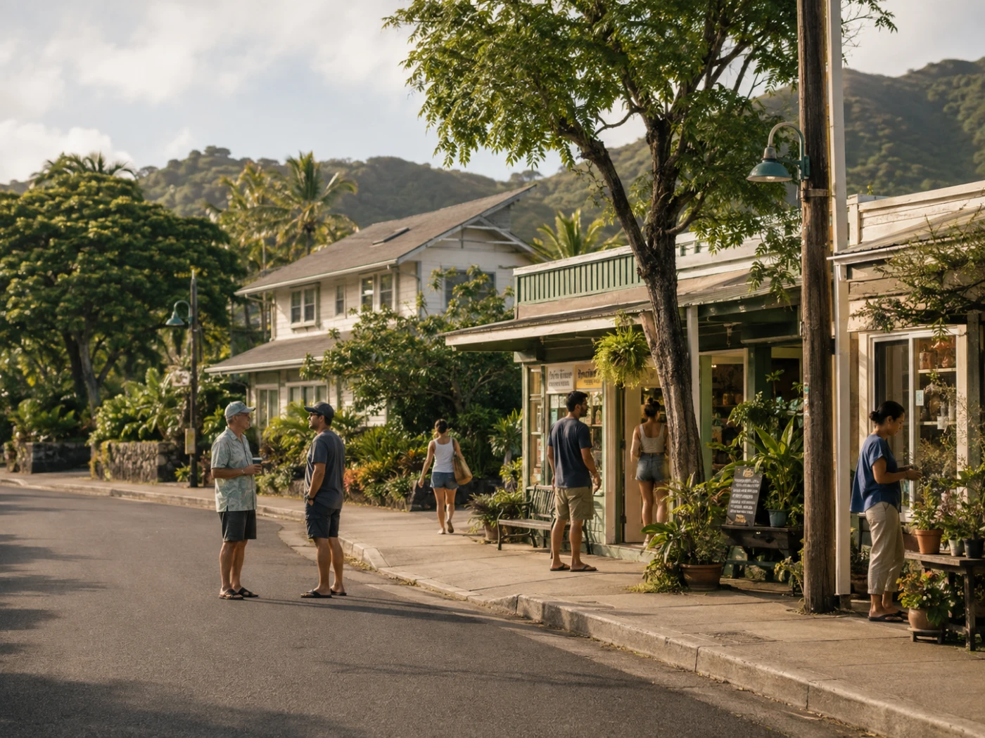 Oʻahu neighborhood street with local people and places