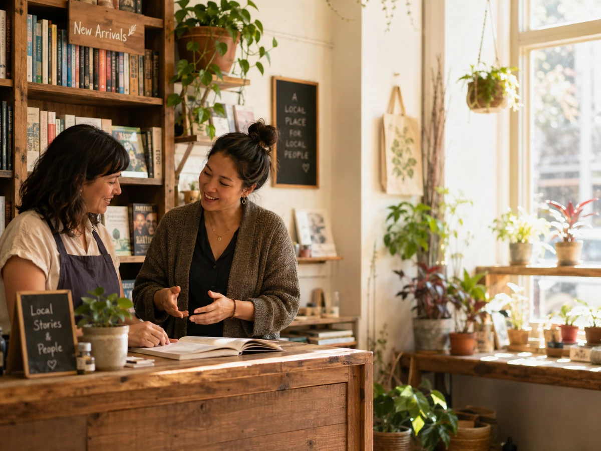 Neighbor helping a local shop owner join Localsville