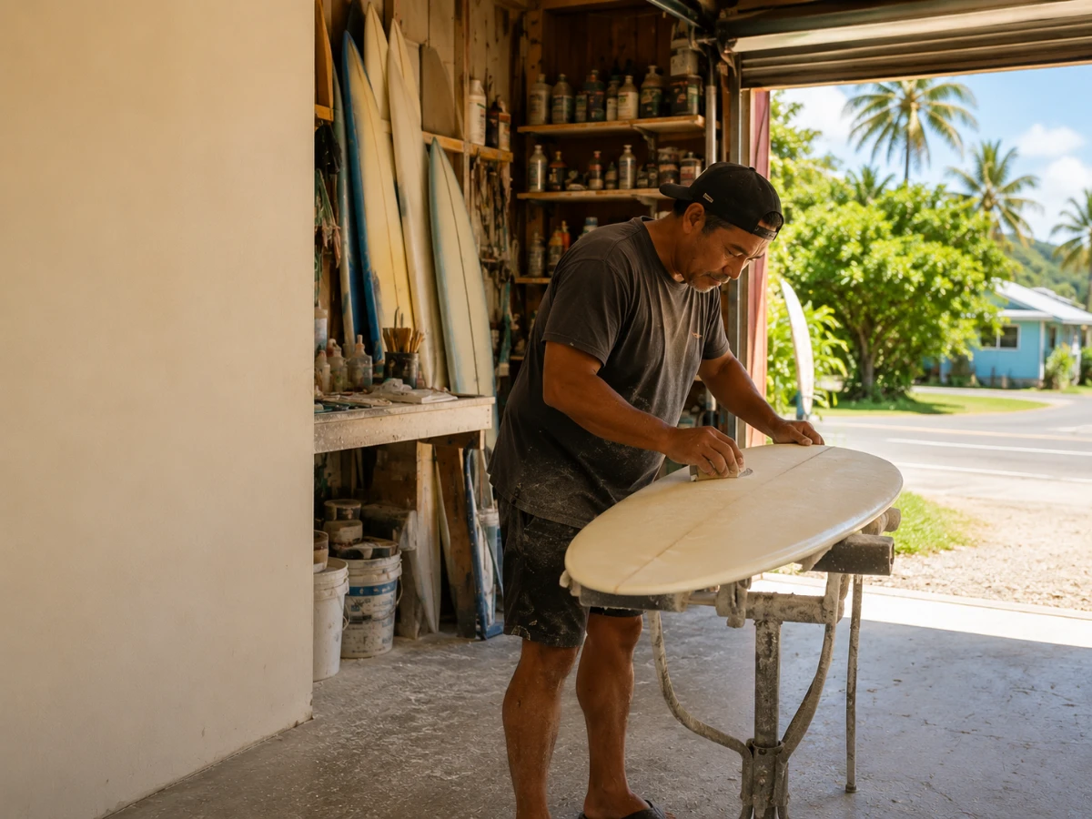 Surfboard repair shop in Waimānalo
